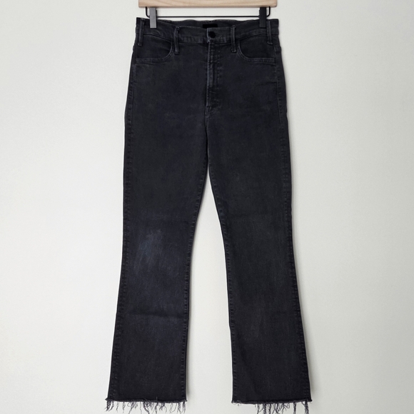 MOTHER Denim - MOTHER The Hustler Ankle Fray High Rise Cropped Flare Jeans Womens 28 Charcoal